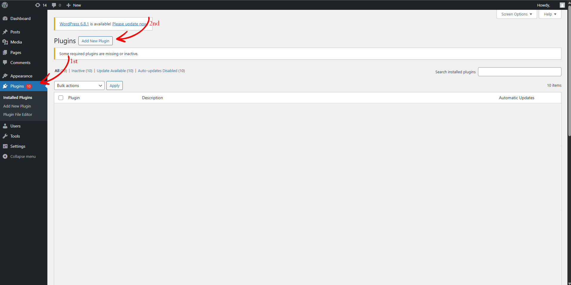 WordPress Plugins Menu